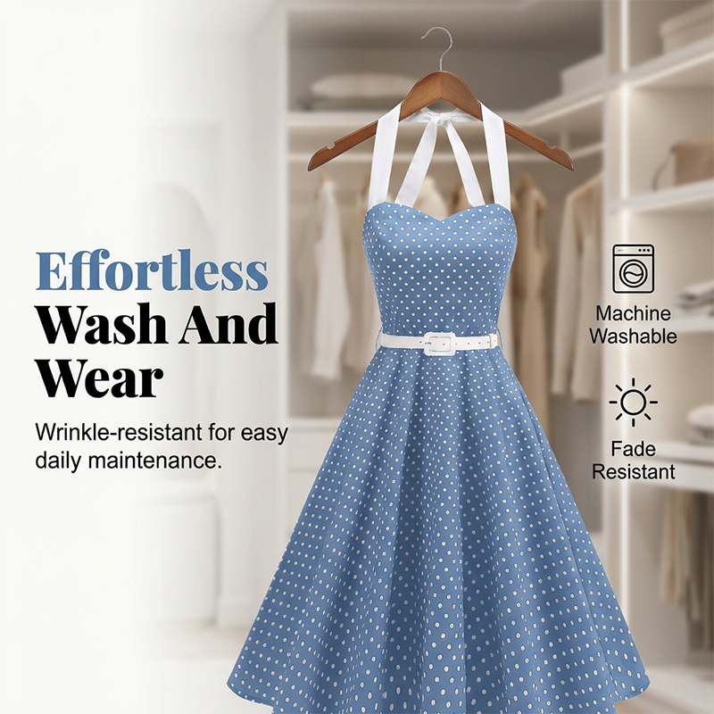 😍👗Rochie retro cu bretele în formă de A, cu buline, pentru femei⭐-7