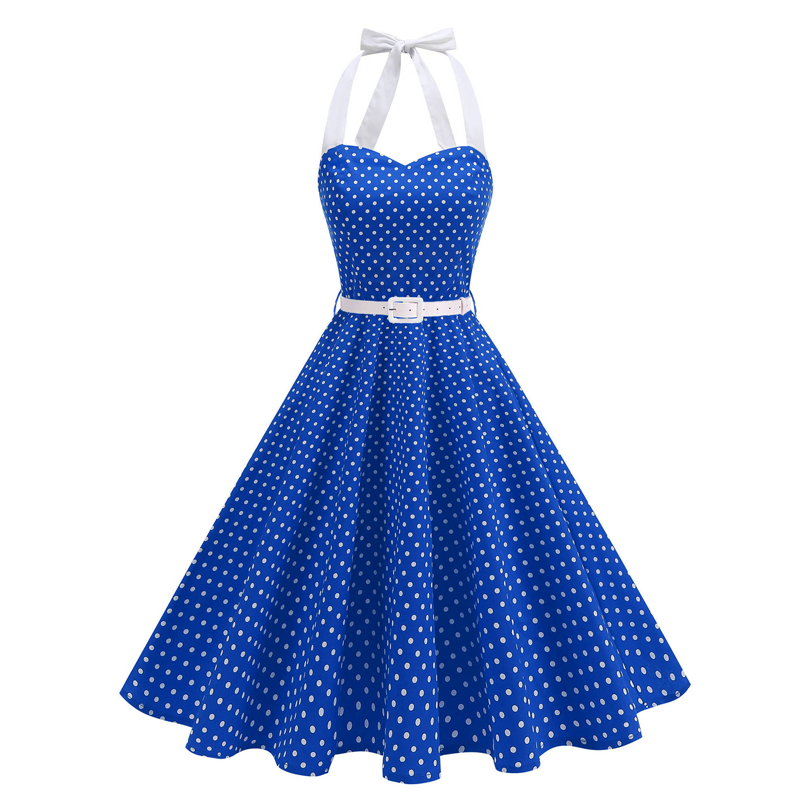 😍👗Rochie retro cu bretele în formă de A, cu buline, pentru femei⭐-10