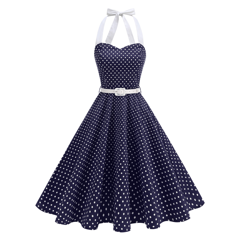 😍👗Rochie retro cu bretele în formă de A, cu buline, pentru femei⭐-13