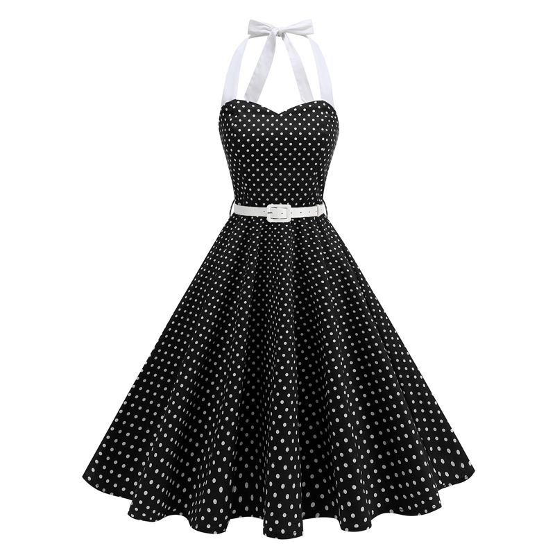 😍👗Rochie retro cu bretele în formă de A, cu buline, pentru femei⭐-11