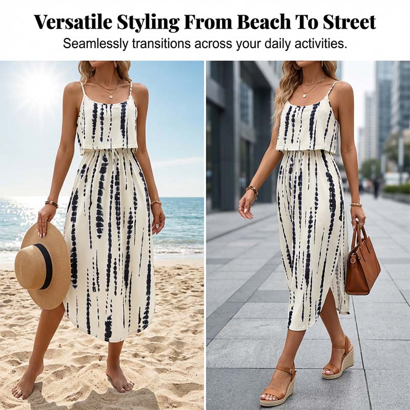 😍👗Rochie midi cu bretele pentru femei, în stil tie-dye🏖️-4