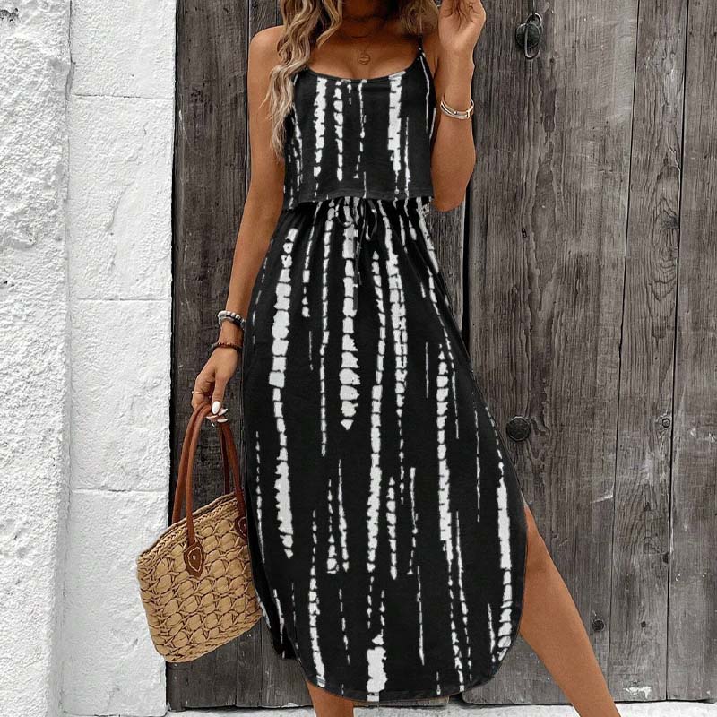 😍👗Rochie midi cu bretele pentru femei, în stil tie-dye🏖️-13