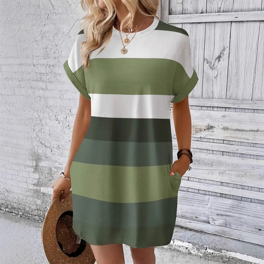 👗 Rochie midi în dungi – cu buzunare, croială lejeră, pentru vacanță, casual ✨