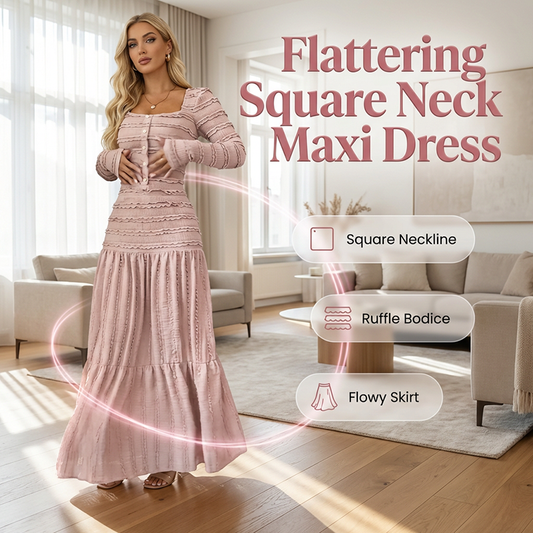 💐50% REDUCERE! Rochie lungă cu decolteu pătrat – Peste 50.000 de bucăți vândute 💕🔥【Ofertă limitată】