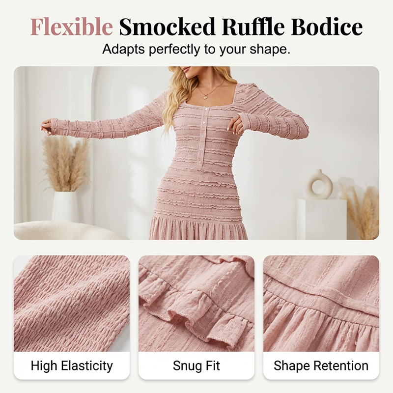 💐50% REDUCERE! Rochie lungă cu decolteu pătrat – Peste 50.000 de bucăți vândute 💕🔥【Ofertă limitată】-3