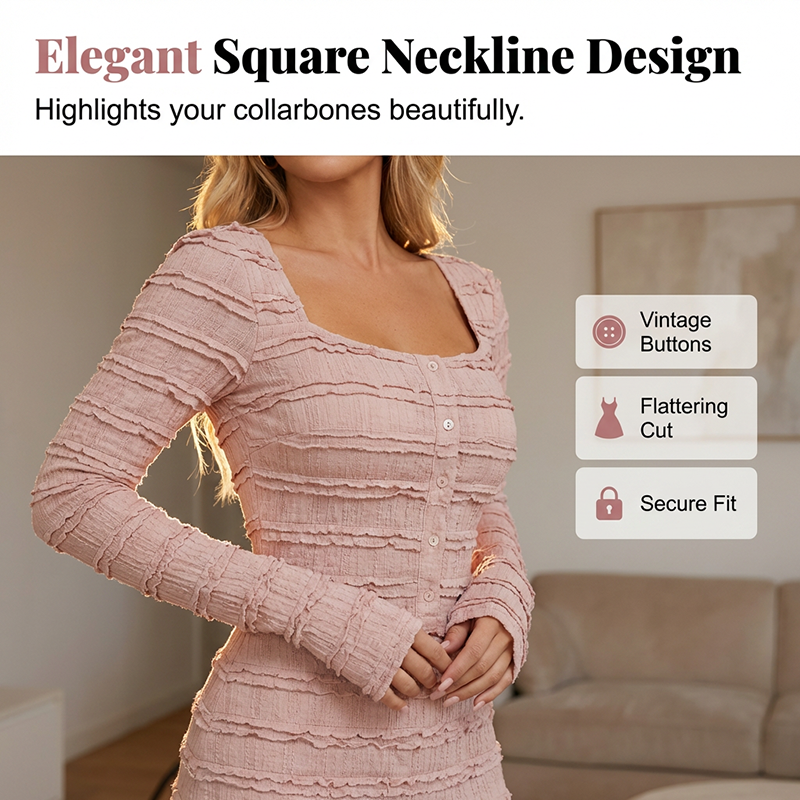 💐50% REDUCERE! Rochie lungă cu decolteu pătrat – Peste 50.000 de bucăți vândute 💕🔥【Ofertă limitată】-4