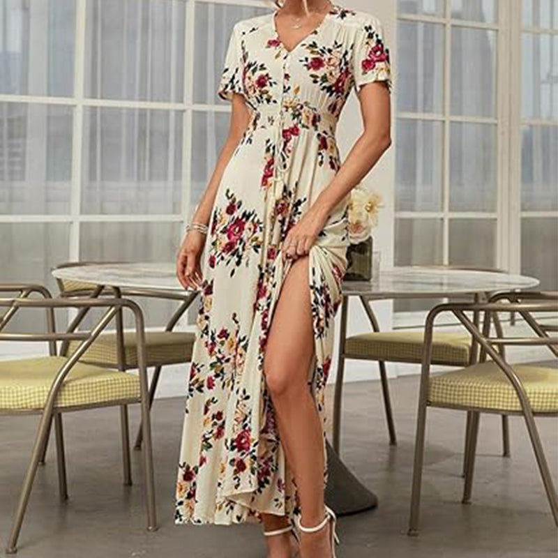 🌹👗Rochie feminină în linie A, cu guler larg și imprimeu floral😍-1