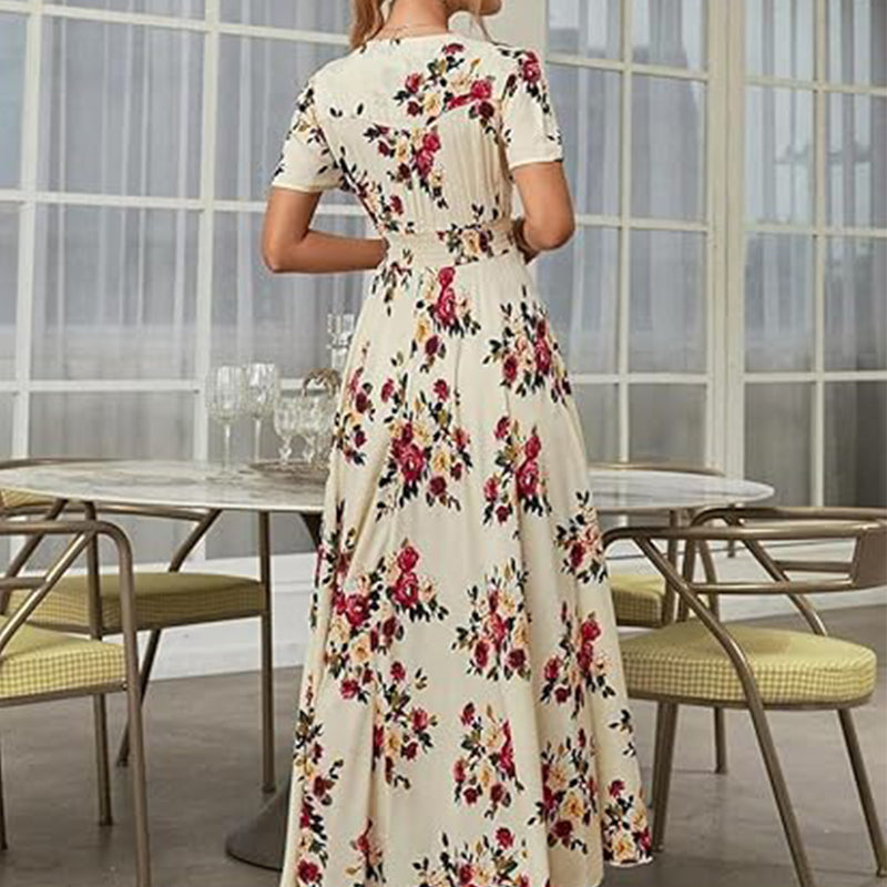 🌹👗Rochie feminină în linie A, cu guler larg și imprimeu floral😍-6