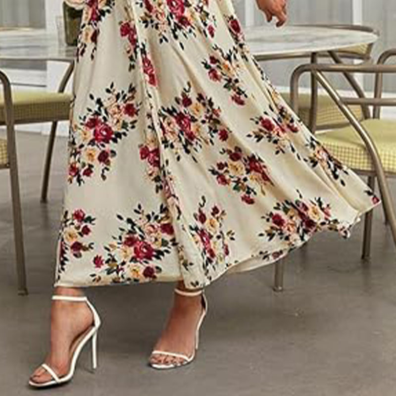 🌹👗Rochie feminină în linie A, cu guler larg și imprimeu floral😍-7