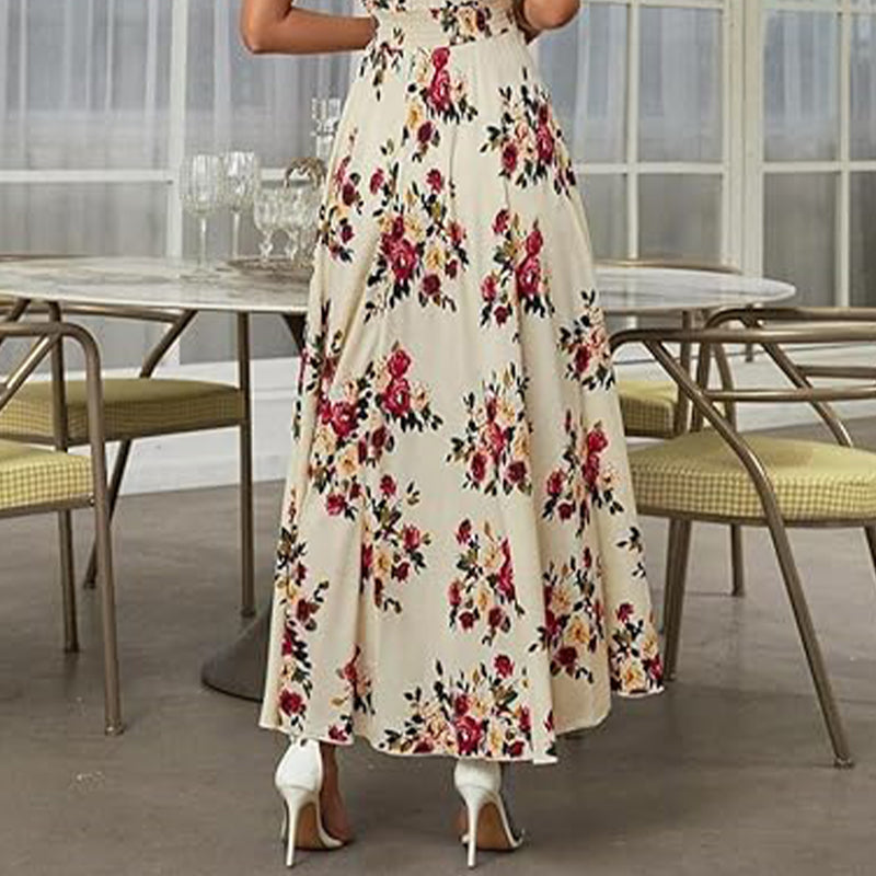 🌹👗Rochie feminină în linie A, cu guler larg și imprimeu floral😍-5