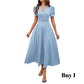 🌞Elegant V-Neck High Waist Dress with Puff Sleeve-19