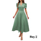 🌞Elegant V-Neck High Waist Dress with Puff Sleeve-30