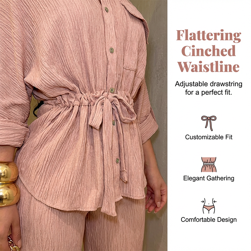 💄✨Set pentru femei compus din cămașă cu șnur și pantaloni cu croi larg🥰-1