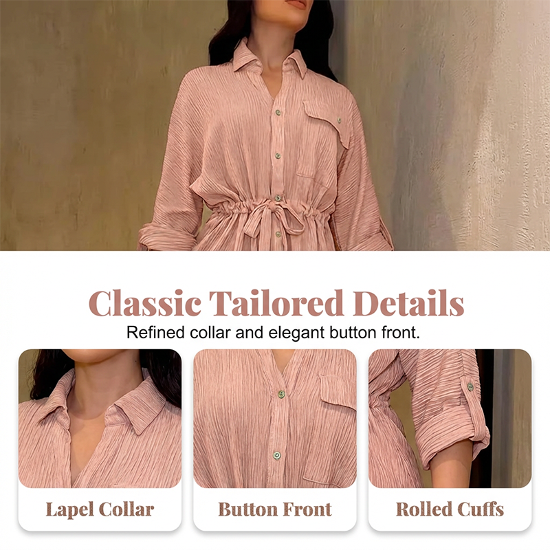 💄✨Set pentru femei compus din cămașă cu șnur și pantaloni cu croi larg🥰-3