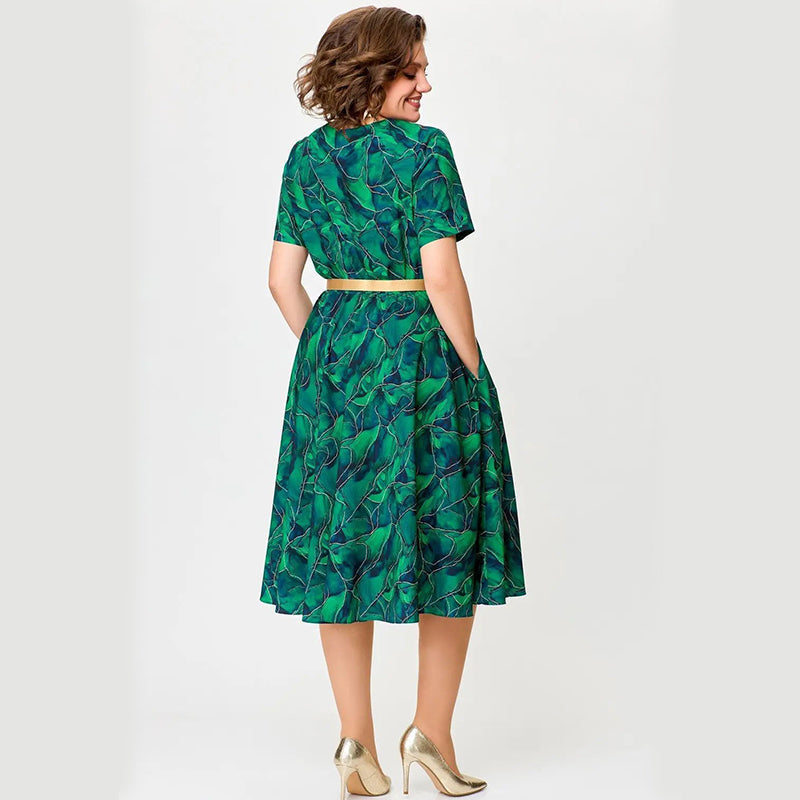 🌿🌬️Rochie cu imprimeu și decupaje, cu mâneci scurte și curea, pentru femei🍃-6
