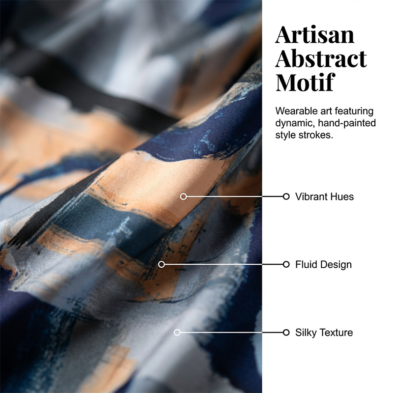 🌿☀️Set elegant format din un top cu un singur umăr și pantaloni largi cu imprimeu abstract🌟-2