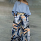 🌿☀️Set elegant format din un top cu un singur umăr și pantaloni largi cu imprimeu abstract🌟-8