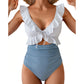 👙Partenerul ideal pentru vară și plajă😻 Costum de baie întreg pentru femei, cu volane și decolteu în V 🏖️-12