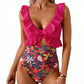 👙Partenerul ideal pentru vară și plajă😻 Costum de baie întreg pentru femei, cu volane și decolteu în V 🏖️-11