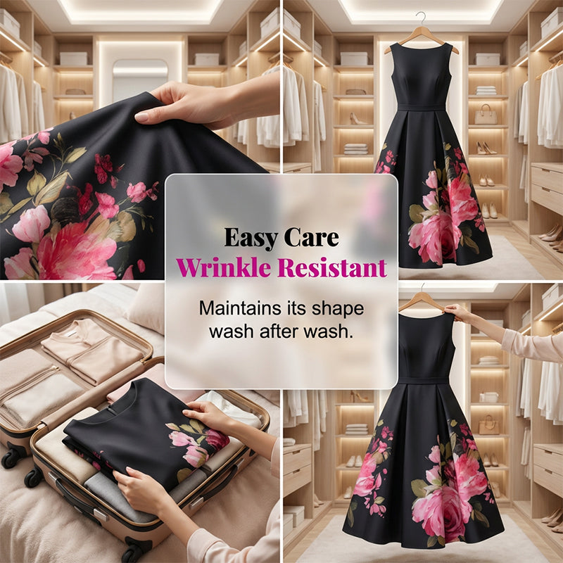 🌸Rochie midi elegantă, fără mâneci, cu croi în A și imprimeu floral👗❤️-6