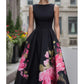 🌸Rochie midi elegantă, fără mâneci, cu croi în A și imprimeu floral👗❤️-8