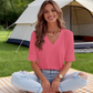 🌬️🌿Women's V-Neck Cuffed Sleeve Ribbed T-Shirt👕