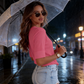 🌬️🌿Women's V-Neck Cuffed Sleeve Ribbed T-Shirt👕-1