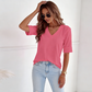 🌬️🌿Women's V-Neck Cuffed Sleeve Ribbed T-Shirt👕-2