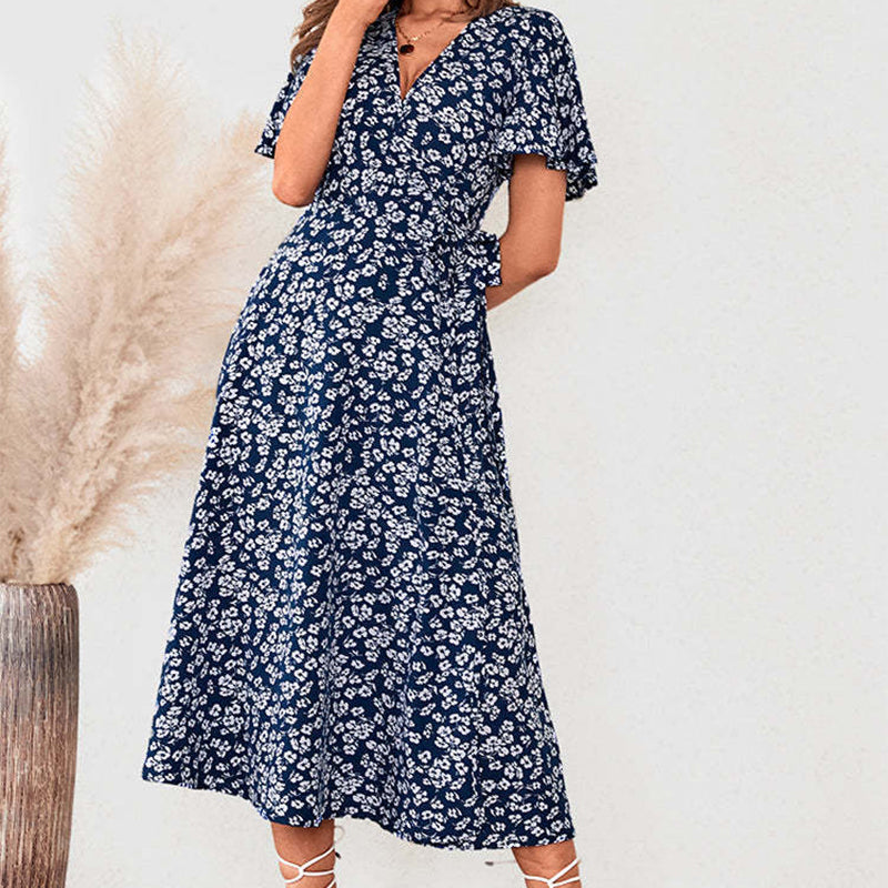 😻👗Rochie elegantă cu imprimeu floral și decolteu în V🌬️-2