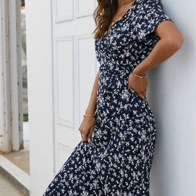 😻👗Rochie elegantă cu imprimeu floral și decolteu în V🌬️-4