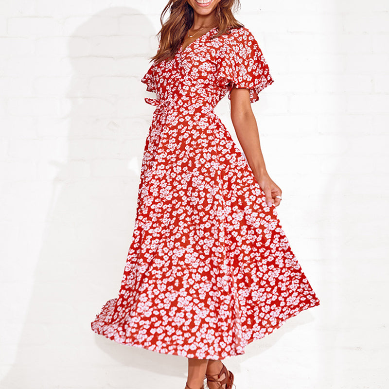 😻👗Rochie elegantă cu imprimeu floral și decolteu în V🌬️-6
