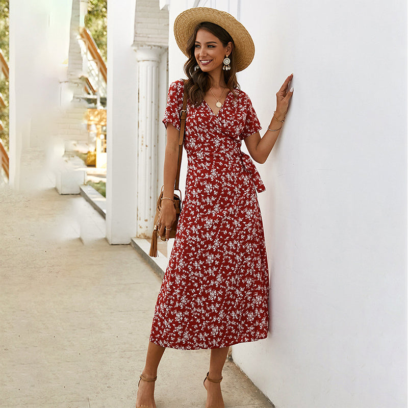 😻👗Rochie elegantă cu imprimeu floral și decolteu în V🌬️-8