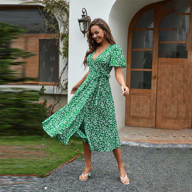 😻👗Rochie elegantă cu imprimeu floral și decolteu în V🌬️-10