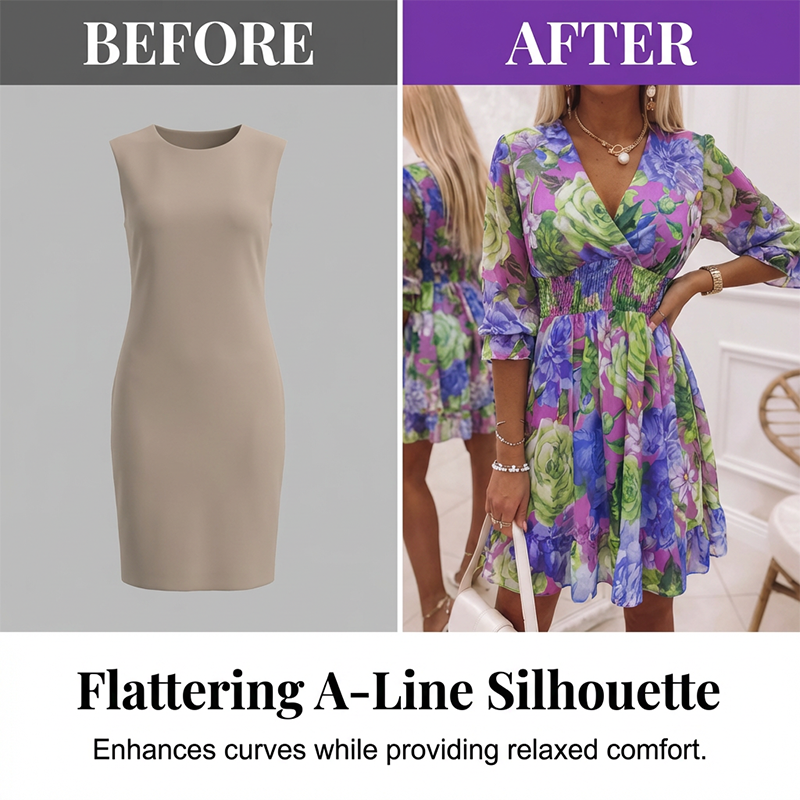 💜 Prezentare în avanpremieră a noilor produse 👗 Rochie pentru femei, cu imprimeu, decolteu în V, volane la tiv și croială în A 🔮-1