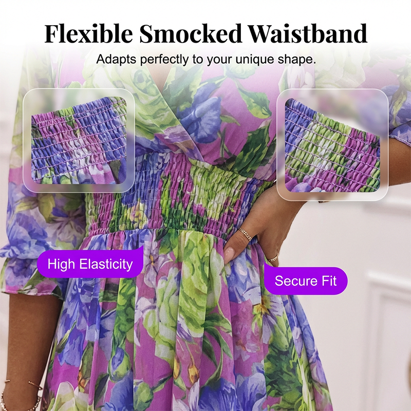 💜 Prezentare în avanpremieră a noilor produse 👗 Rochie pentru femei, cu imprimeu, decolteu în V, volane la tiv și croială în A 🔮-2