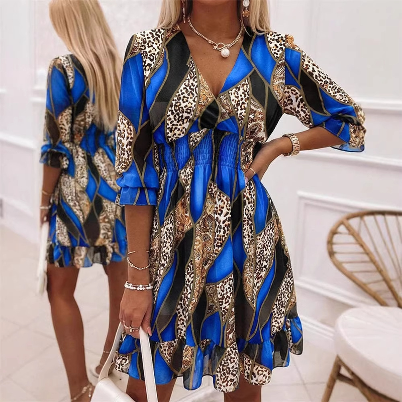 💜 Prezentare în avanpremieră a noilor produse 👗 Rochie pentru femei, cu imprimeu, decolteu în V, volane la tiv și croială în A 🔮-9