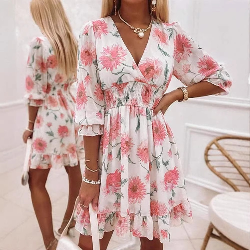 💜 Prezentare în avanpremieră a noilor produse 👗 Rochie pentru femei, cu imprimeu, decolteu în V, volane la tiv și croială în A 🔮-10