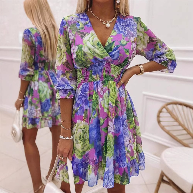 💜 Prezentare în avanpremieră a noilor produse 👗 Rochie pentru femei, cu imprimeu, decolteu în V, volane la tiv și croială în A 🔮-12