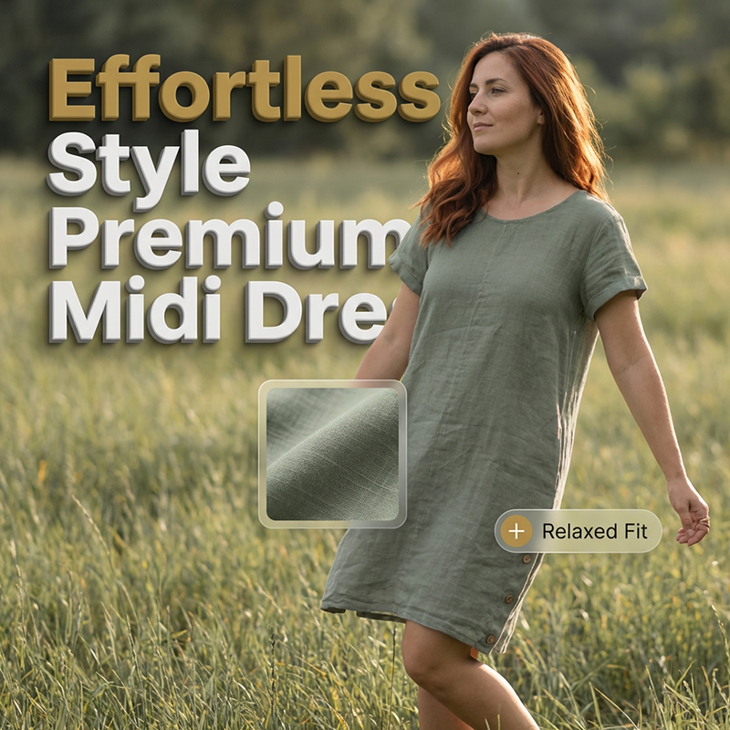 👗❤️Rochie casual din bumbac și in pentru femei, cu buzunare🔥
