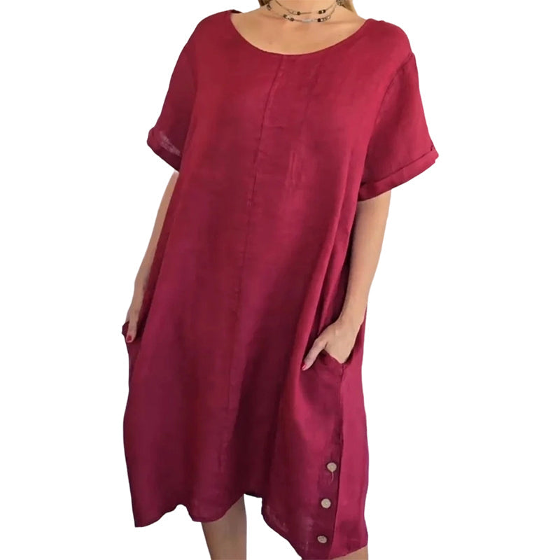 👗❤️Rochie casual din bumbac și in pentru femei, cu buzunare🔥-11