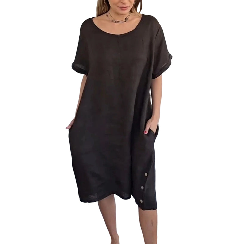 👗❤️Rochie casual din bumbac și in pentru femei, cu buzunare🔥-10