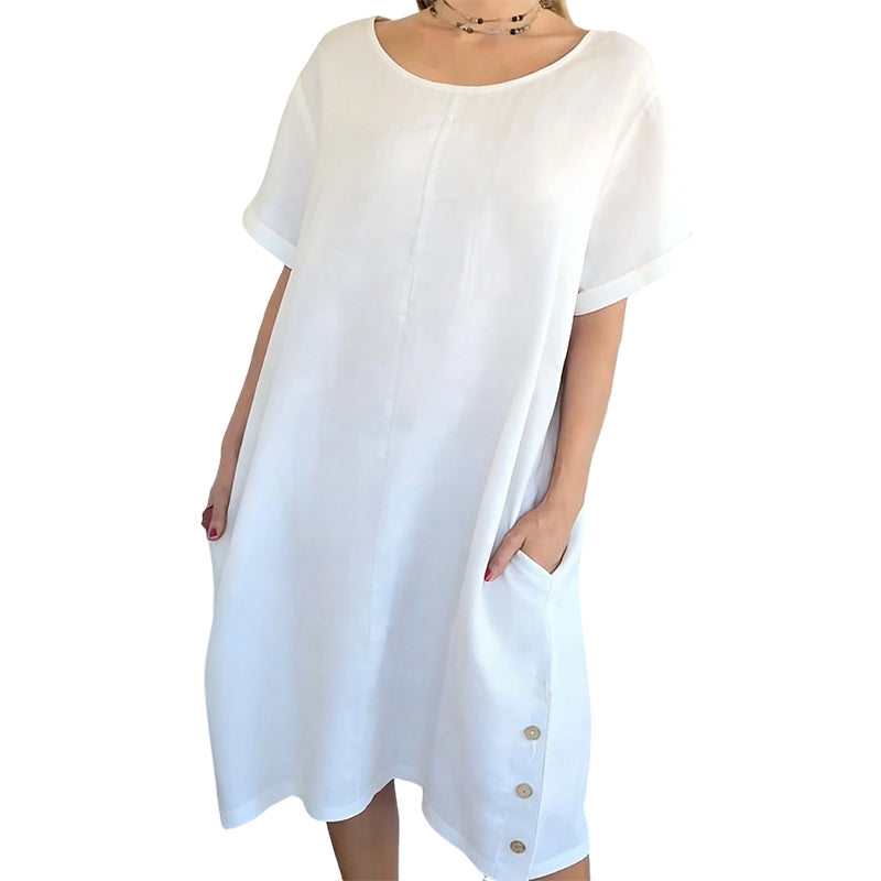 👗❤️Rochie casual din bumbac și in pentru femei, cu buzunare🔥-12