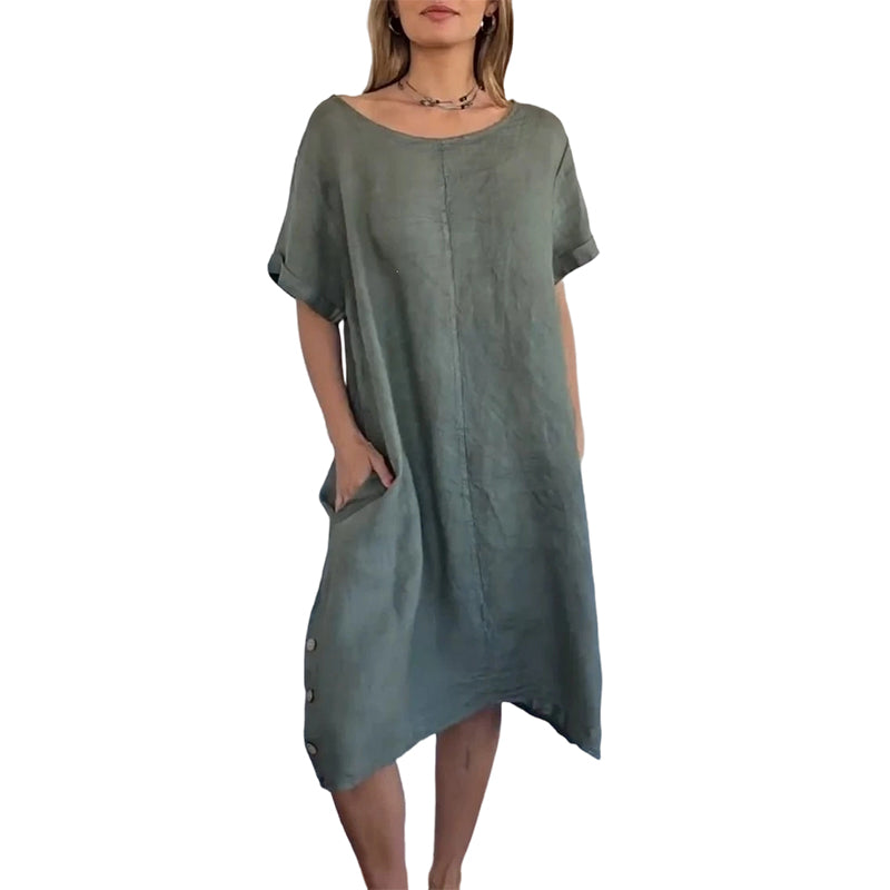 👗❤️Rochie casual din bumbac și in pentru femei, cu buzunare🔥-13
