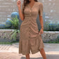 🌞💃Rochie midi pentru femei, cu decolteu în V, mâneci scurte și nasturi