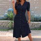 🌞💃Rochie midi pentru femei, cu decolteu în V, mâneci scurte și nasturi