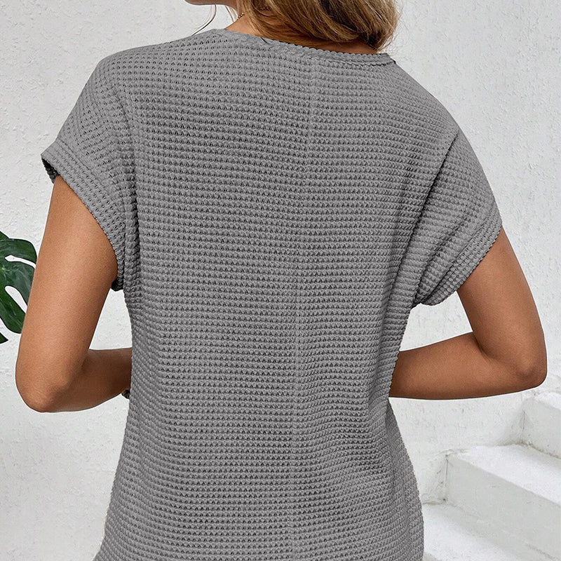 🌬️👕Bluză cu mâneci scurte din tricot cu ochiuri🌿-13