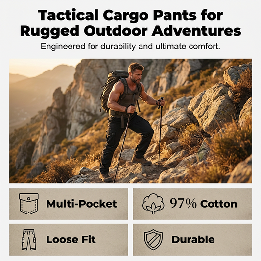👖 50% REDUCERE ACUM!  Pantaloni tactici cargo din bumbac pentru bărbați – cu multiple buzunare, structură întărită și talie reglabilă 🛠️