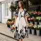 🌹🦋 Size (S-5XL)| Croială A (Ascunde Talia) | Rochie Midi Elegantă cu Decolteu în V și Imprimă Botanic Plus|✨-5