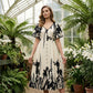 🌹🦋 Size (S-5XL)| Croială A (Ascunde Talia) | Rochie Midi Elegantă cu Decolteu în V și Imprimă Botanic Plus|✨-7