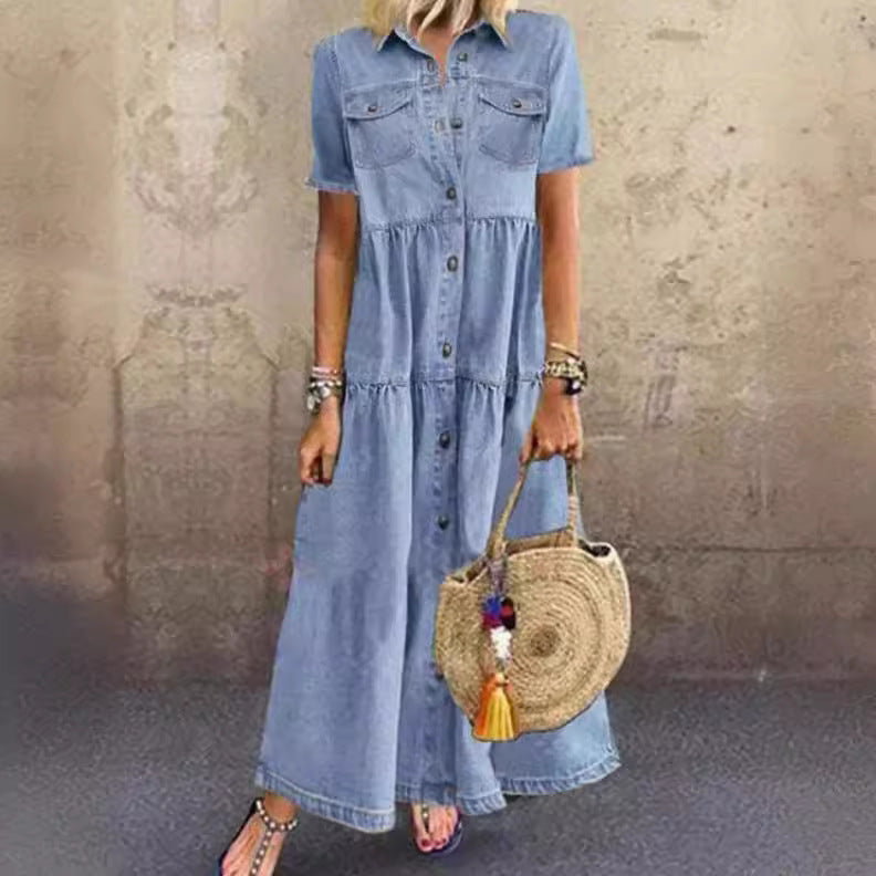 👗🌟Rochie nouă din denim cu aspect uzat și multe nasturiRochie nouă din denim cu aspect uzat și multe nasturi🌸-1